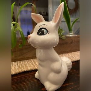 Vintage Big Eyed Bunny Figurine Ceramic Easter Rabbit Spring Decor